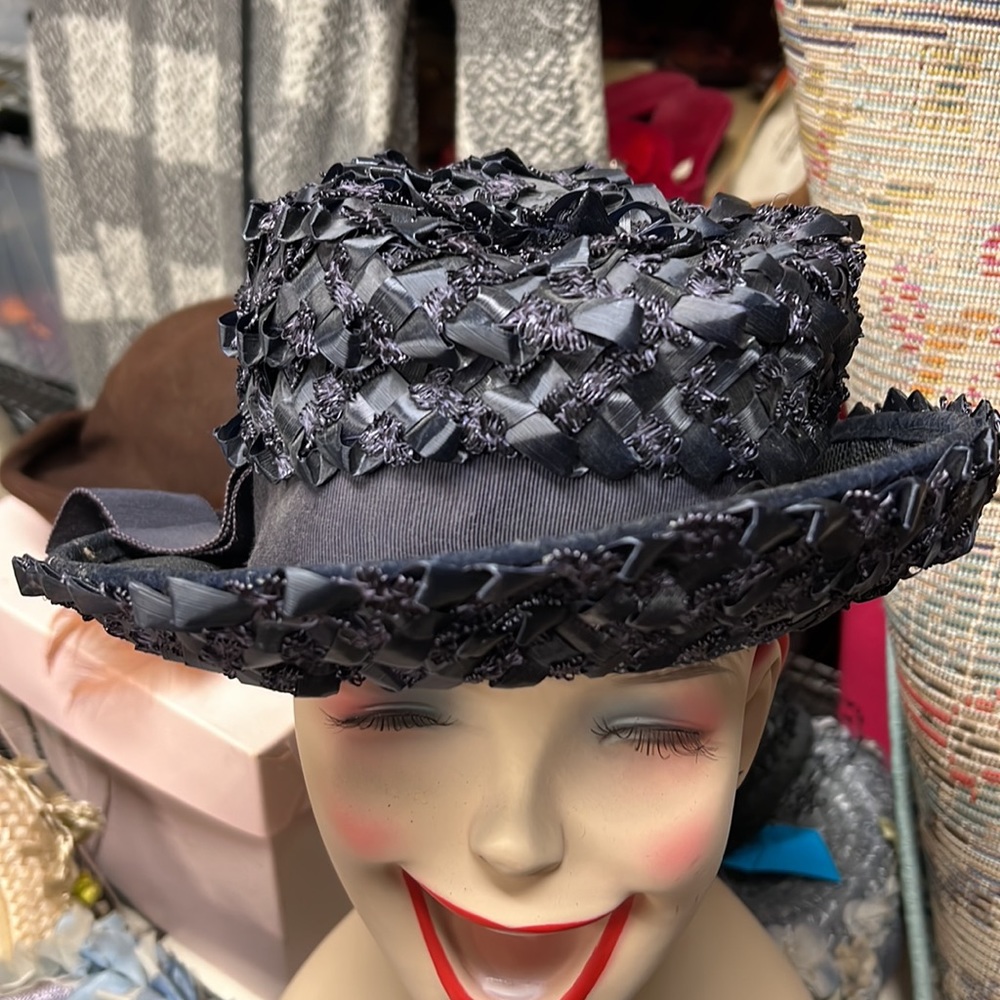 1940s Navy Blue Straw Hat - image 2